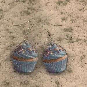 Cupcake Fashion Pierced Earrings with Blue and Purple Accents NWT